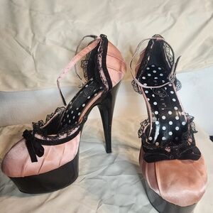 Pleaser Pink and Black Lace Heels